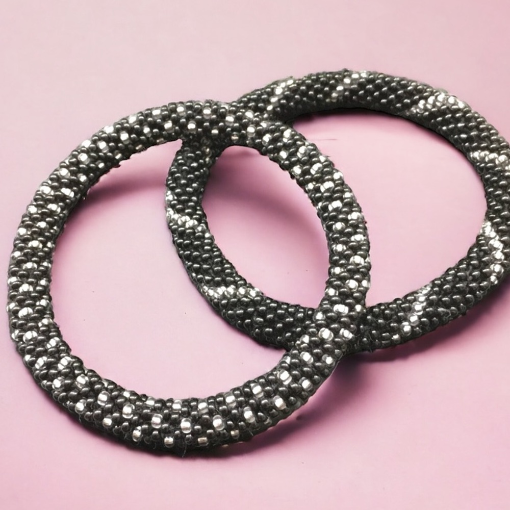 2 Black coordinating beaded bracelets